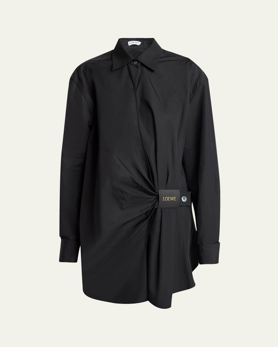 Draped Poplin Mini Shirtdress